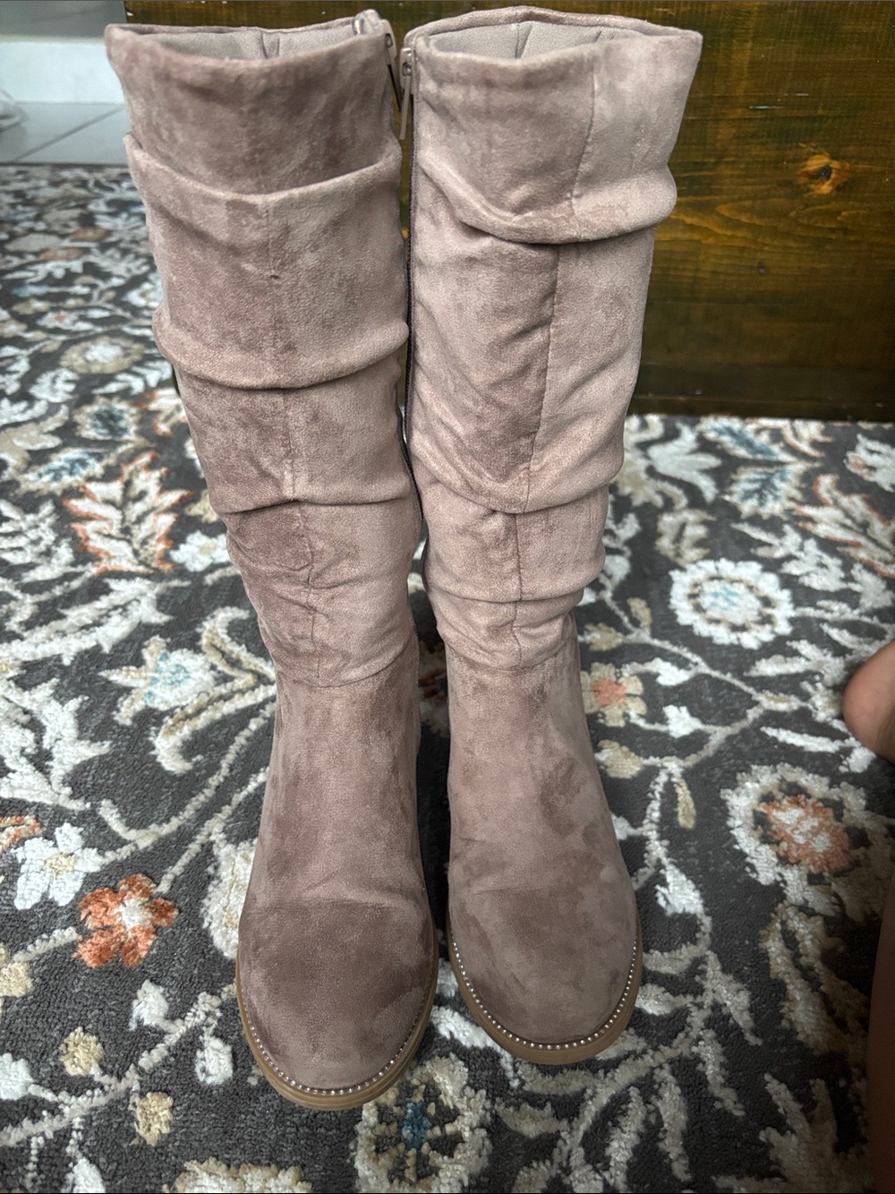 Girls Taupe Suede Mid-Calf Boots - Elegant Everyday Style